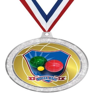 Bocce Ball Medal, 2 1/2" Silver Glitter Bocce Ball Medals, Great Bocce Ball Awards 50 Pack Prime