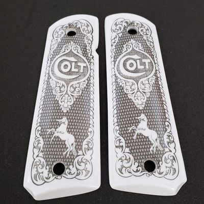 1911 Full Size Grips Ivory Colt Checkered Grips W Ambi Cut