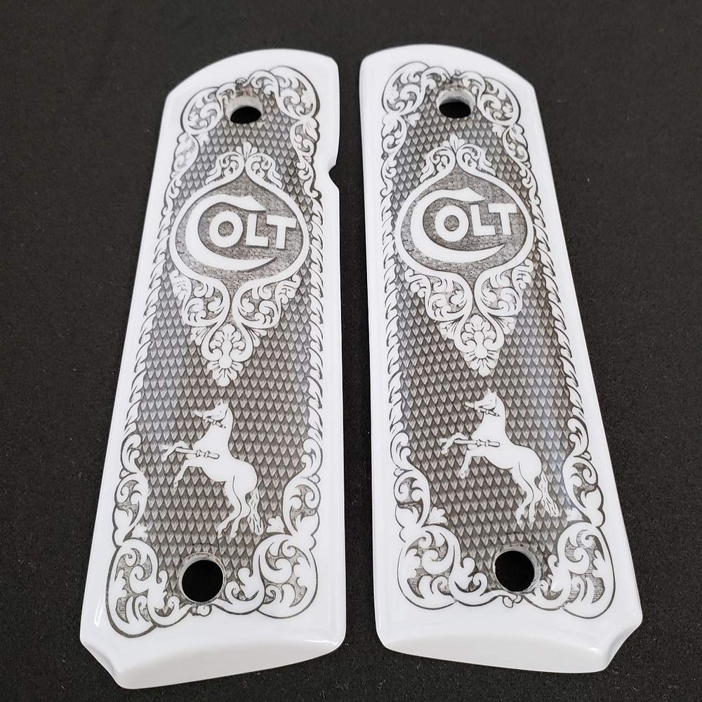 1911 Full Size Grips Ivory Colt Checkered Grips W Ambi Cut