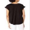 A. Byer Junior's Cuff Sleeve Blouse Top with Buttons, Black, XL view 2