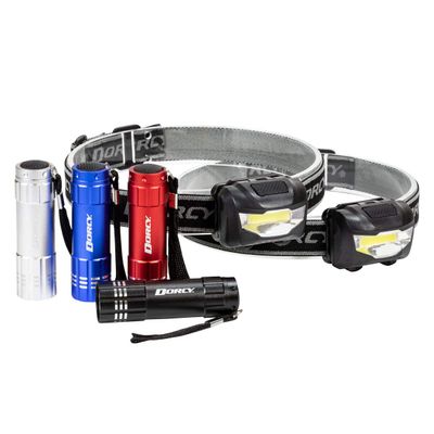 Dorcy Value Bundle Flashlight & Headlamp 6pk - 4 Aluminum Flashlights/ 2 Headlights, Batteries Included