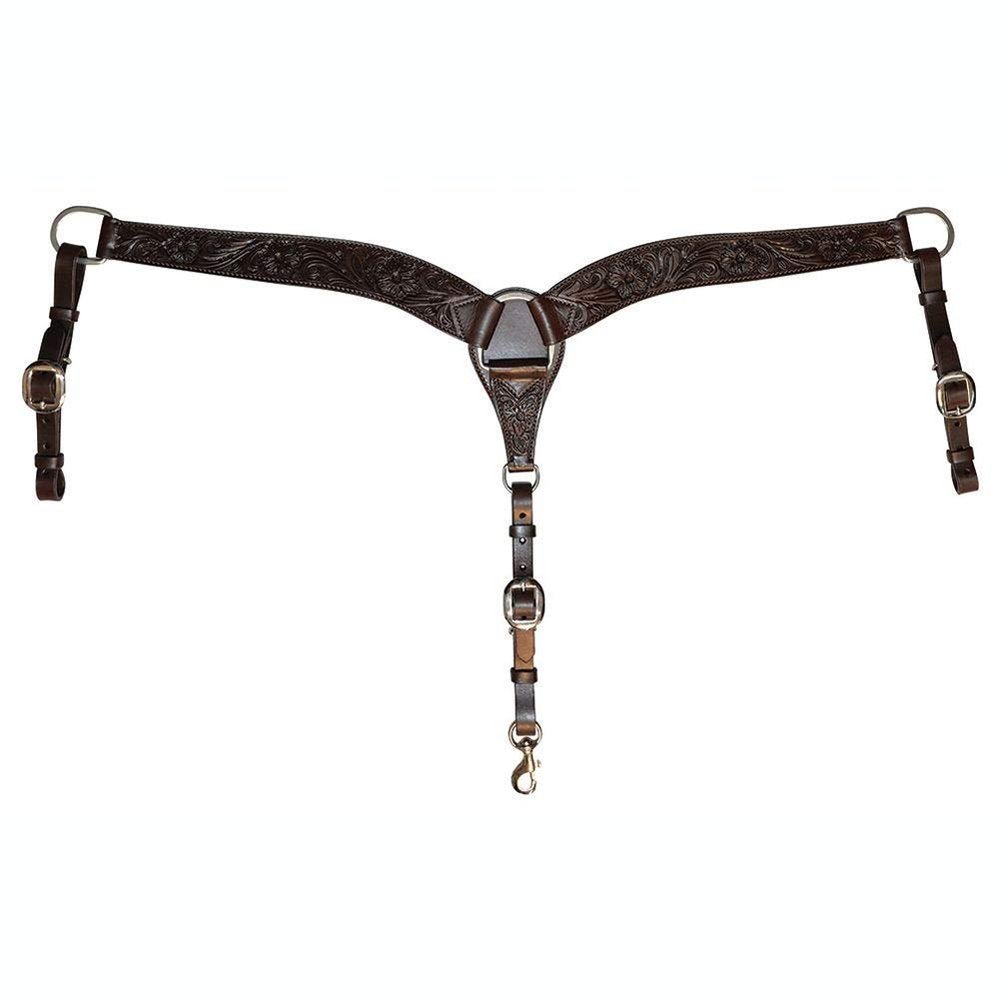 Circle Y 2" Wide Contoured Classic Floral Breast Collar for Horse, Walnut