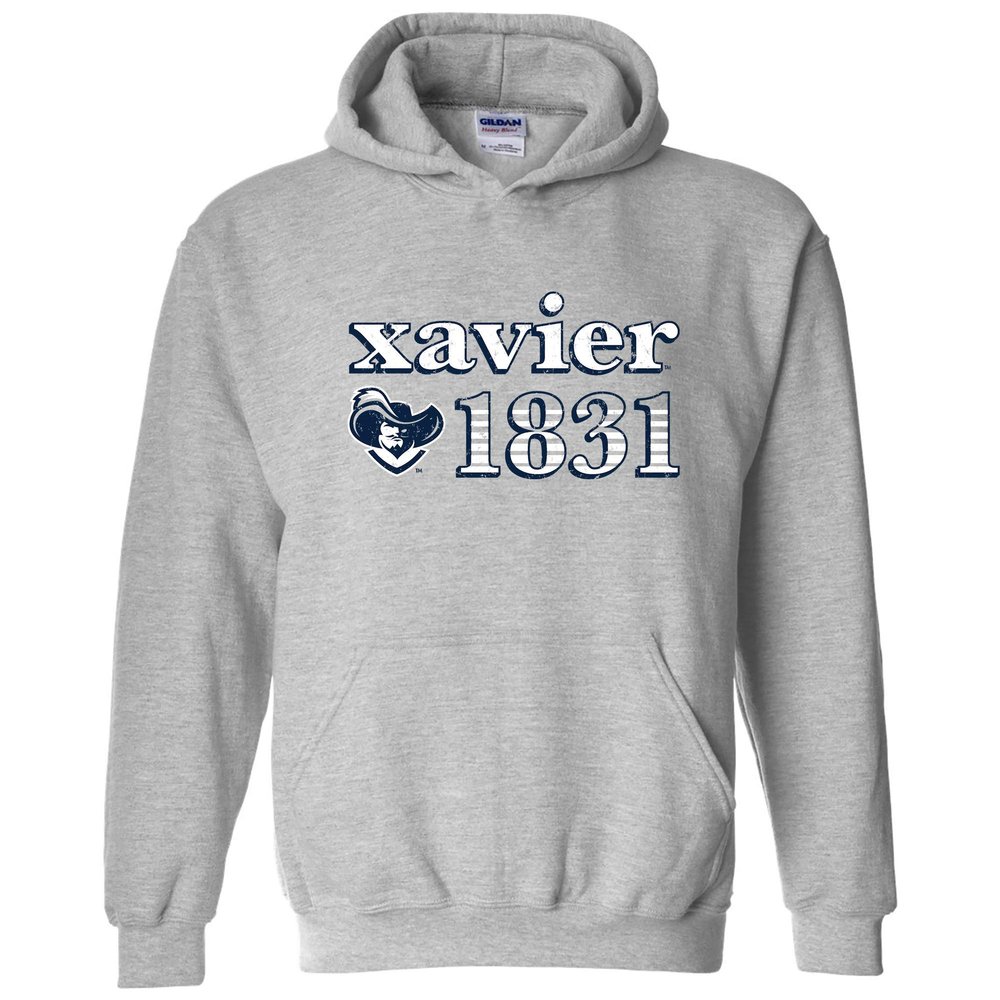 AH1177 - Xavier Musketeers Throwback Year Stripe Hoodie - Medium - Sport Grey