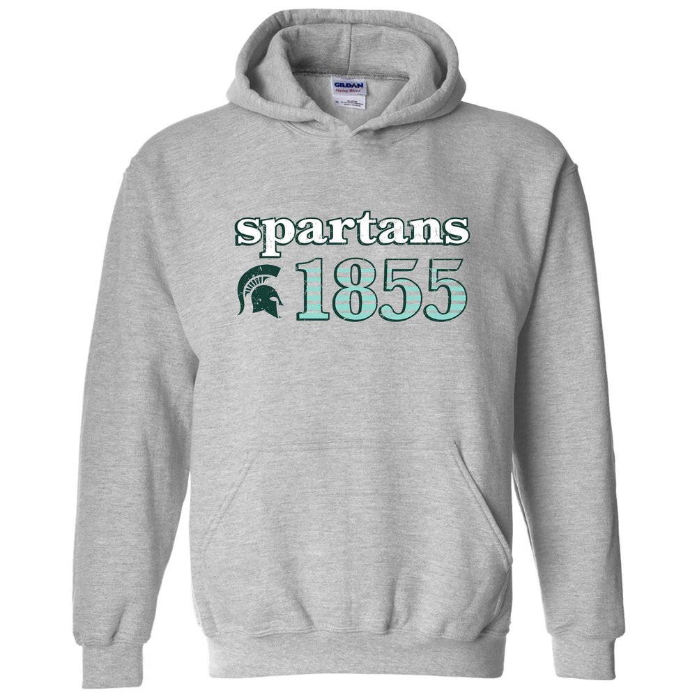 AH1177 - Michigan State Spartans Throwback Year Stripe Hoodie - X-Large - Sport Grey