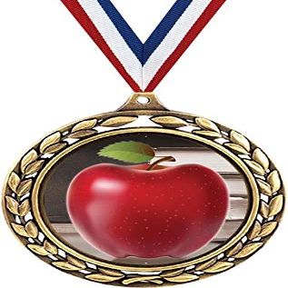 Apple Medals - 2 1/2" Laurel Wreath Teachers Apple Medal - Great Education Awards for Kids 50 Pack Prime