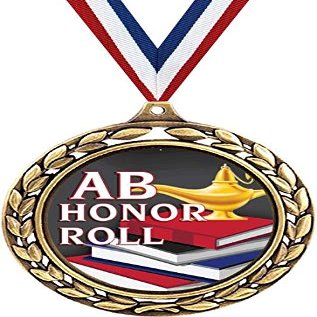 AB Honor Roll Medals - 2 1/2" Laurel Wreath Honor Roll Medal - Great AB Honor Roll Awards for Kids 50 Pack Prime