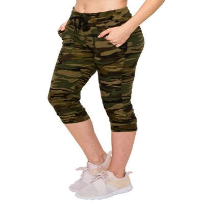 ALWAYS Women's Camo Capri Jogger - Skinny Fit Lightweight Premium Soft Stretch Pork Chop Pocket Sweatpants 143 S