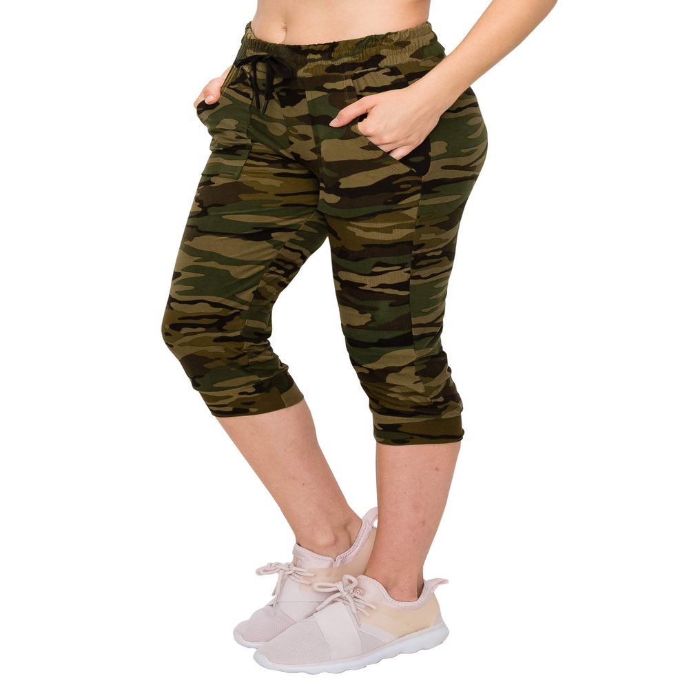 ALWAYS Women's Camo Capri Jogger - Skinny Fit Lightweight Premium Soft Stretch Pork Chop Pocket Sweatpants 143 S