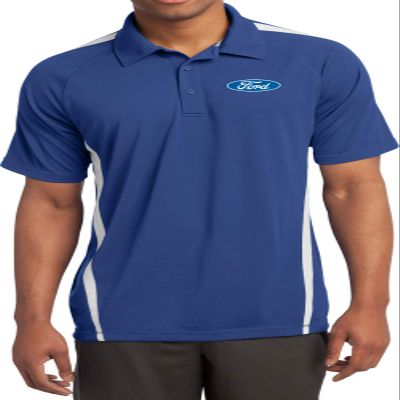 Ford Oval Pocket Print Micro Mesh Colorblock Polo, Royal White Small
