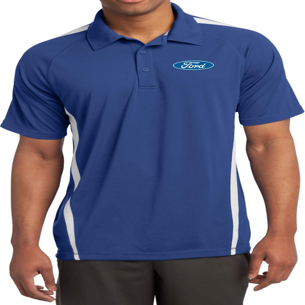 Ford Oval Pocket Print Micro Mesh Colorblock Polo, Royal White Small