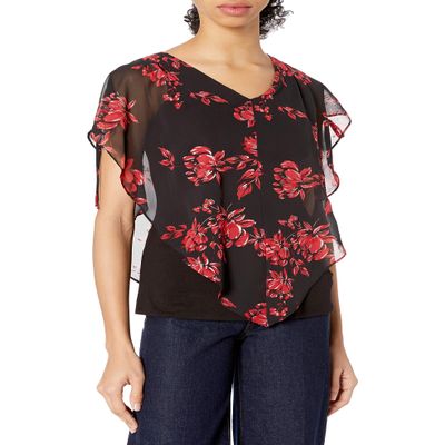 A. Byer Women's Juniors Popover Top, Red/Black, M