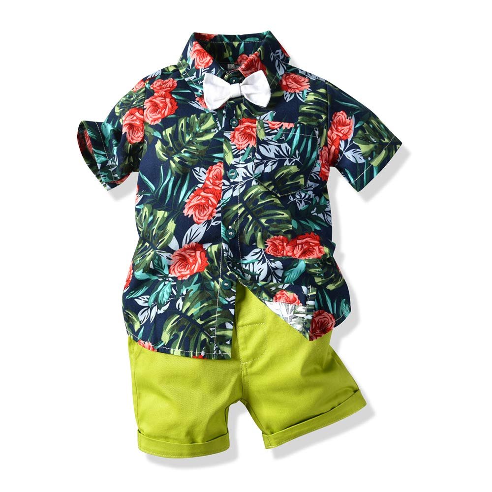 Joycebaby Toddler Baby Boys Clothes Outfits Hawaiian Aloha Short Sleeve Shirt and Pant Set(Turquoise, 80/12-18M)