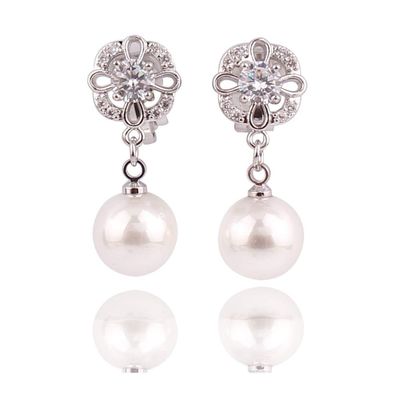 HAPPYAN AAA CZ Pearl Material Clip on Earrings Non Pierced for Women Charm Ear Clip Anti-allergy (Platinum Plated)