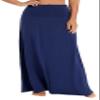 EXCHIC Women's Boho Flod Over Long Maxi Skirt Elastic High Waisted Long Skirts for Women (Navy Blue, Medium) view 1