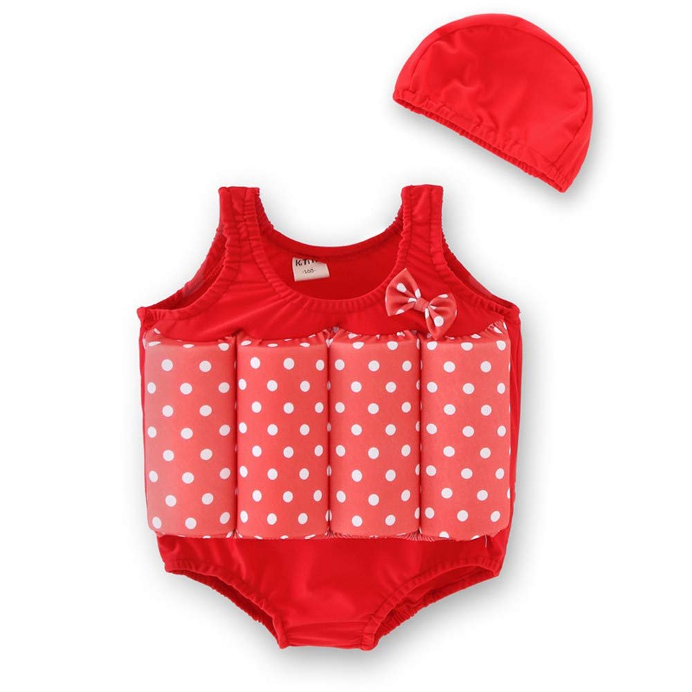 TAOTAO Floatation Swimsuits for Toddler Adjustable Buoyancy Life Jacket for Kids Boys Girls Swimwear Swim Cap Arm Floaties (Height:31.5''-35.4''/Weight:19.8-26.4lb, Red)