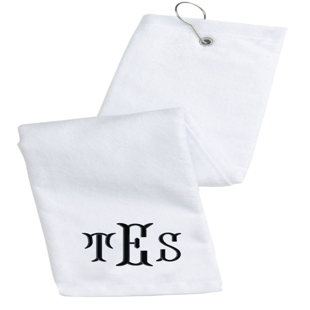 Personalized Custom Golf Towel - Add Your Embroidered Monogram - Trifold Golf Towels with Grommet and Carabiner Clip, Hook