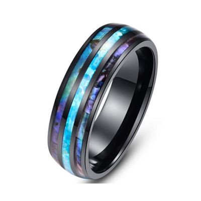 8mm Mens Women's Black Stainless Steel Wedding Ring Abalone Shell Inlay Dome Band (Size 9)