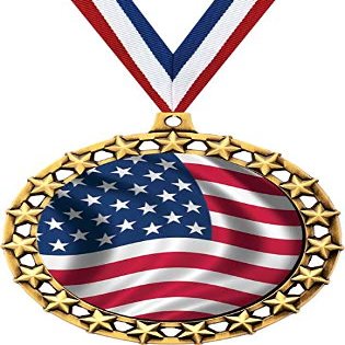American Flag Medal, 2 1/2" Galaxy Star USA Flag Medals, Great Patriotic Awards 50 Pack Prime