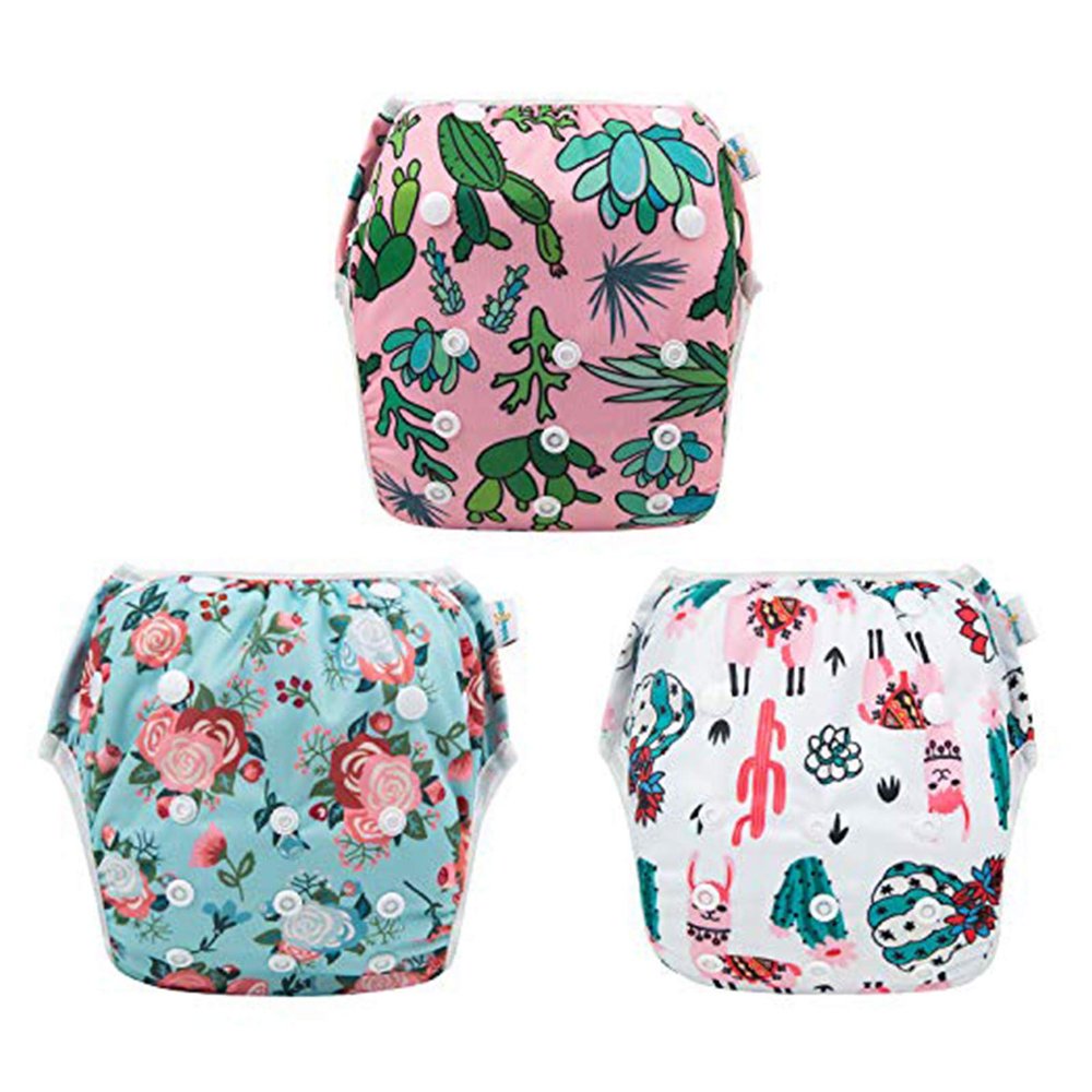 Babygoal Baby & Toddler Girl and Boy Swim Diapers, Reusable Adjustable Washable One Size Fits 6M-3T Gifts and Swimming Lessons 3 Pack 3ZSD05''