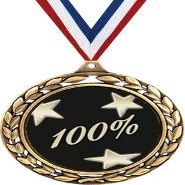 Corporate Medals - 2 1/2" Laurel Wreath Corporate 100% Medal - Great Hundred Percent Awards for Kids 100 Pack Prime