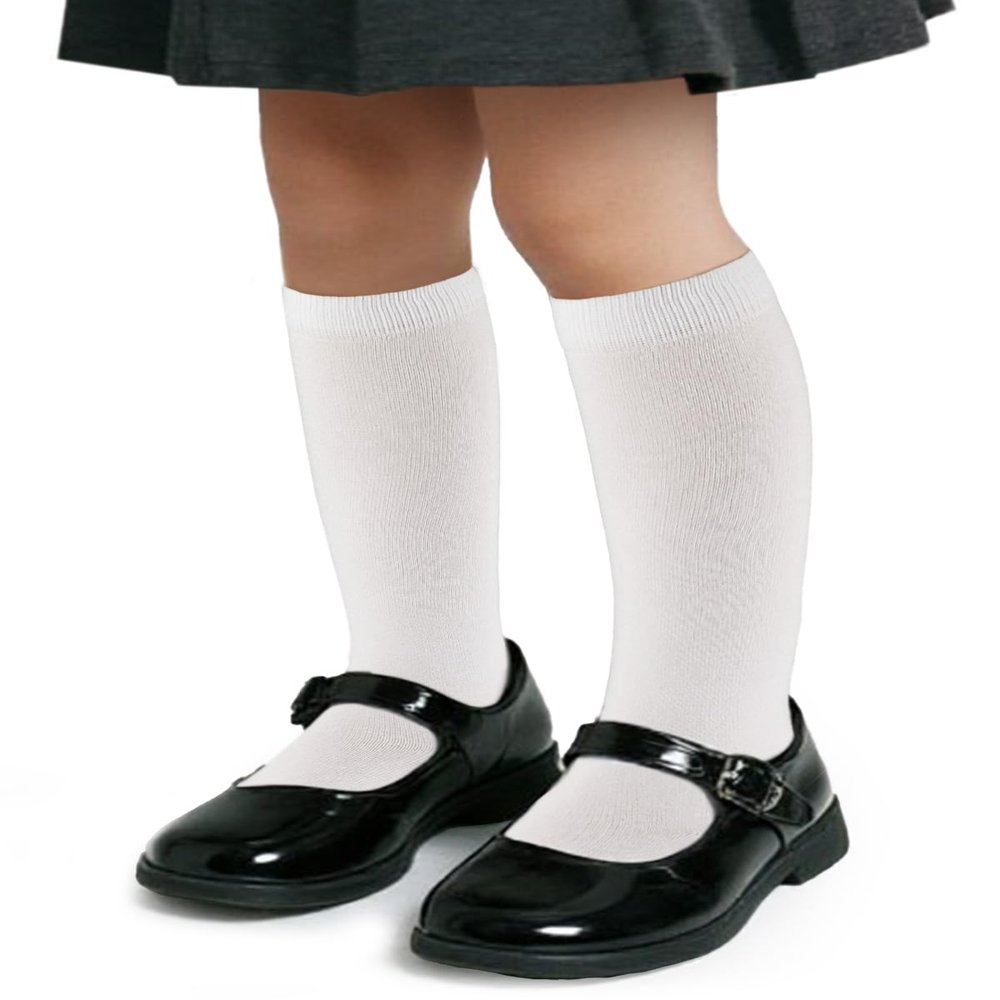 COTTON DAY 3 Pack Kids Girls Soft Knee High School Uniform Dress Socks Seamless Toe 12-14 Years White XXL (14)