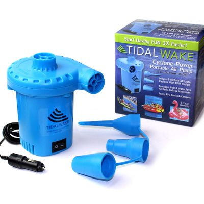 Tidal Wake Cyclone Portable Air Pump 12V DC Fast Inflator Pump for Pool Toys & Water Toys, Air Mattress, Boat Towables, Rafts, Tubes -Inflates & Deflates 10ft Cord, 1000L/Minute Power