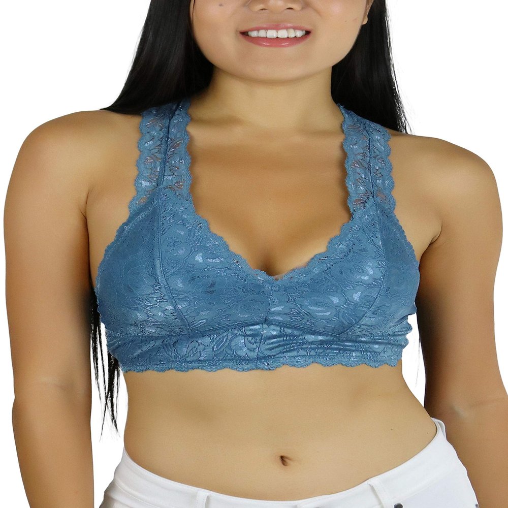 ToBeInStyle Women's Hourglass Back w/Mesh Lining Bralette - Titanium - Large