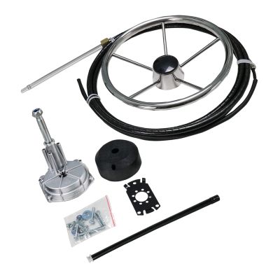 R RUR Boat Steering System, Outboard Rotary Steering Kit with 16ft Stainless Steel Cable and 13.5-Inch Stainless Steel Steering Wheel for Boat