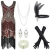 20s Flapper Gatsby Sequin Beaded Evening Cocktail Dress with Accessories Set (3X-Large, Gold&Wine) view 1