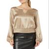 A. Byer Junior's Long Sleeve Band Bottom Blouse Top, Taupe, M view 1