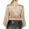 A. Byer Junior's Long Sleeve Band Bottom Blouse Top, Taupe, M view 2