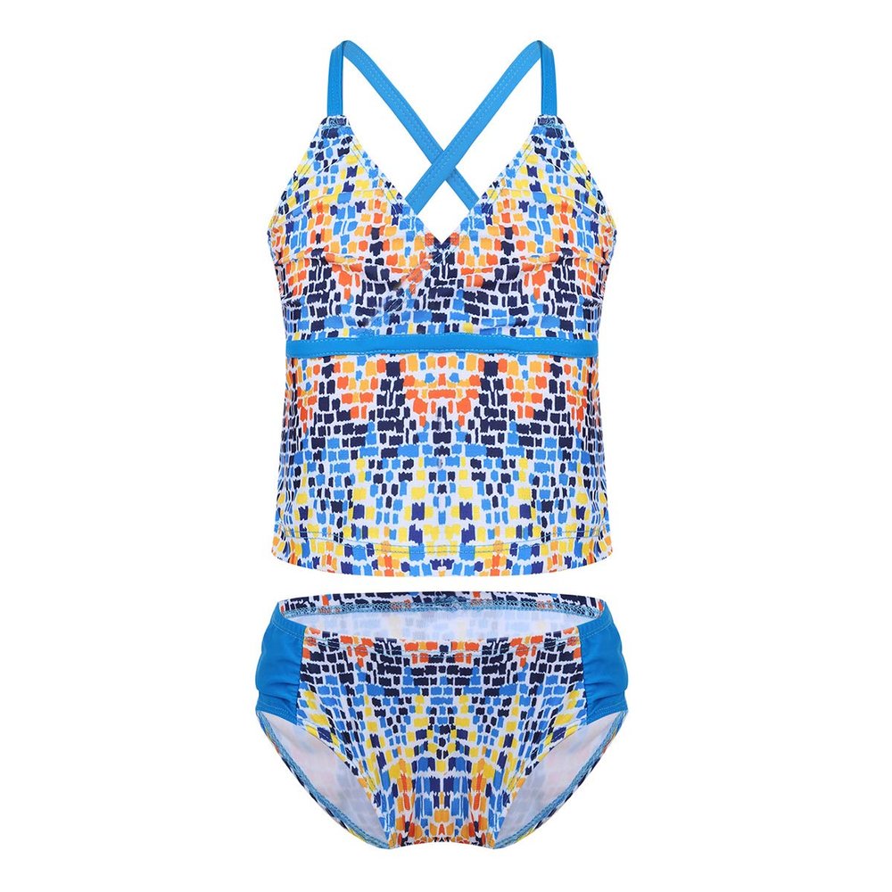 Agoky Kids Big Girls' Mambo Tie-Dye 2 Pieces Tankini Swimsuit Halter Bathing Suits Blue Printed 8