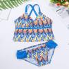 Agoky Kids Big Girls' Mambo Tie-Dye 2 Pieces Tankini Swimsuit Halter Bathing Suits Blue Printed 8 view 3
