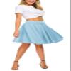 EXCHIC Women's Casual Stretchy Flared High Waist Skater Skirts Basic A-Line Pleated Midi Skirt (L, Light Blue) view 2