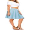 EXCHIC Women's Casual Stretchy Flared High Waist Skater Skirts Basic A-Line Pleated Midi Skirt (L, Light Blue) view 3