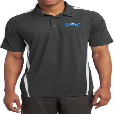 Ford Oval Pocket Print Micro Mesh Colorblock Polo, Iron White Small