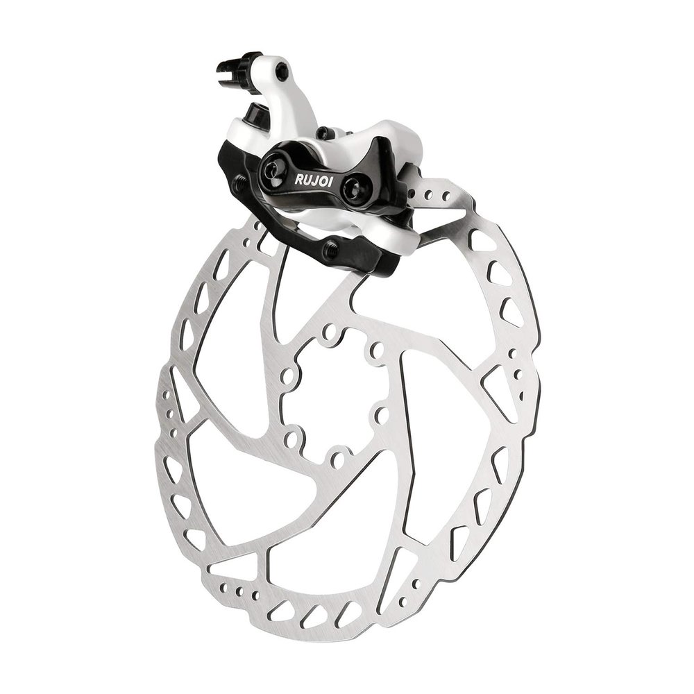 RUJOI Bike Disc Brake Kit, Aluminum Front Caliper, Full Aluminum Alloy Bicycle Brake Lever, 160mm Rotor, Mechanic Tool-Free Pad Adjuster for Road Bike, Mountain Bike (1 Set)