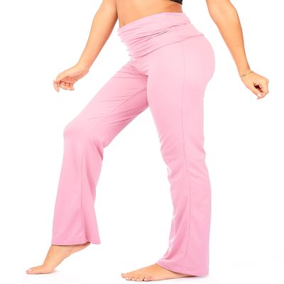 DEAR SPARKLE Fold Over Yoga Lounge Stretch Pants Women | Contrasting High Waist Loose Pregnancy Pant Plus (P8) (Pink F, 2X-Large)