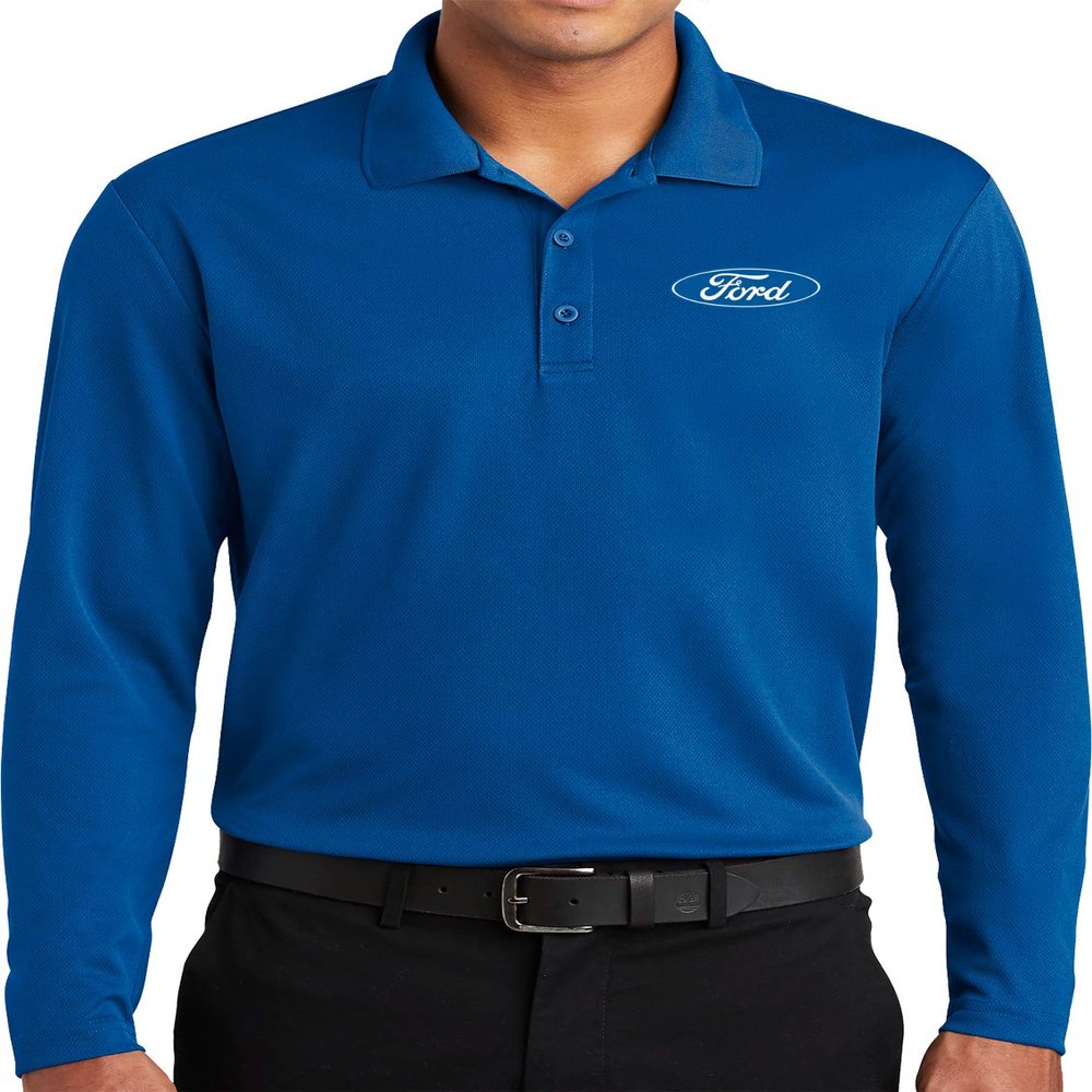Ford Oval Pocket Print Long Sleeve Polo, Royal Small