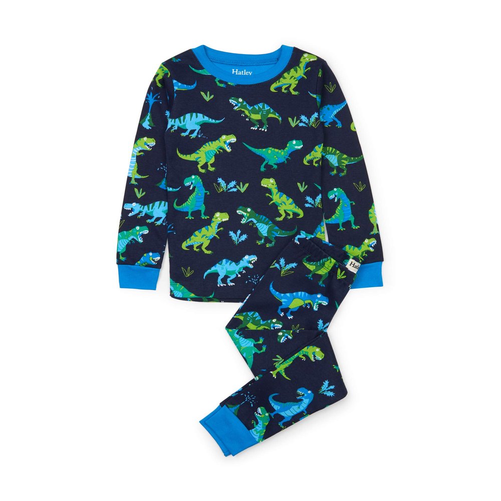 Hatley Boys Organic Cotton Long Sleeve Printed Pajamas, Sharptooth Rex, 2 Years