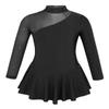 winying Girls Mock Neck Long Sleeves Tulle Splice Cut Out Back Roller Ice Figure Skating Dress Ballet Dancewear Black 4 view 1
