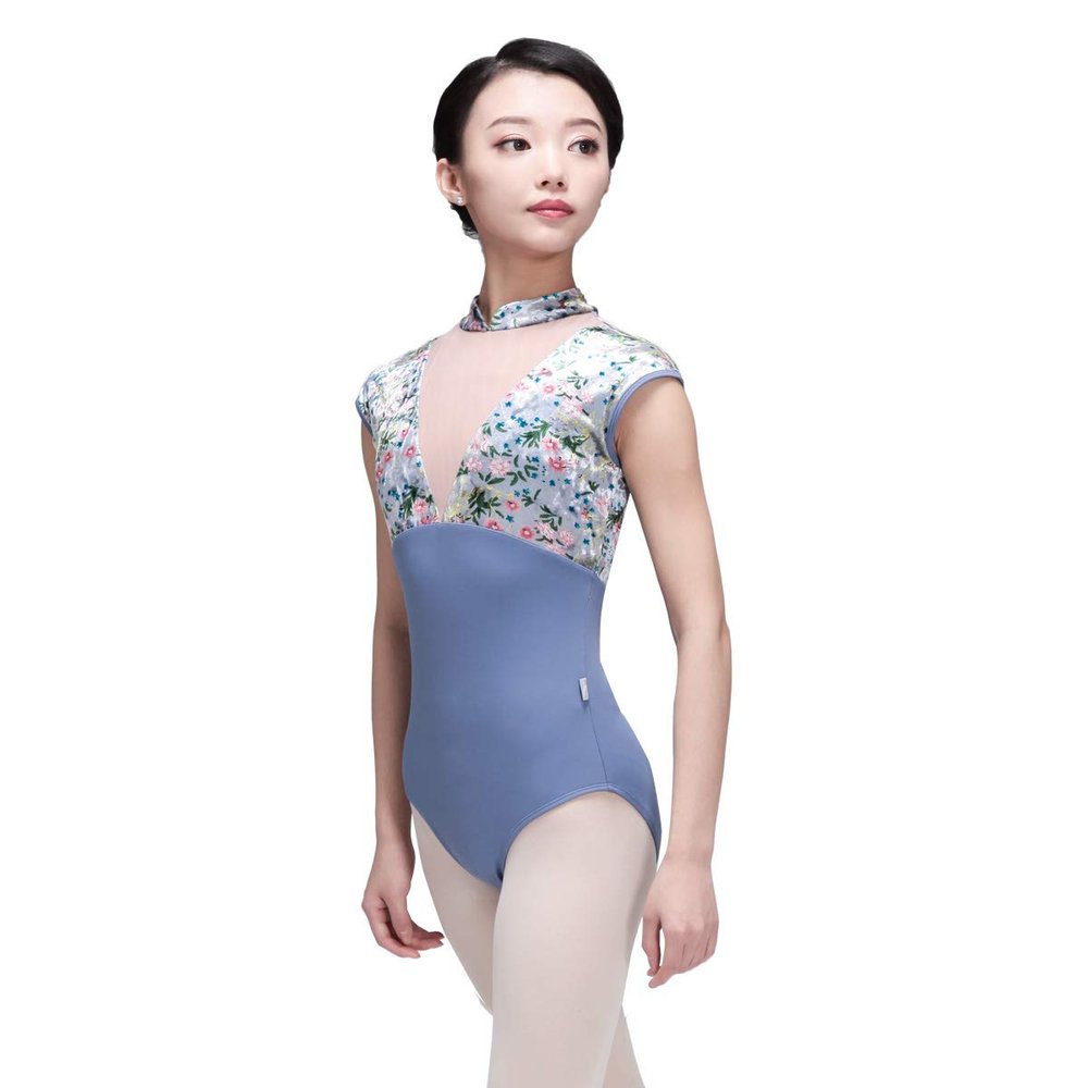 118141028 Fashion Leotards Floral Velvet Ballet Dancewear Ballet Leotards (L, Grey)