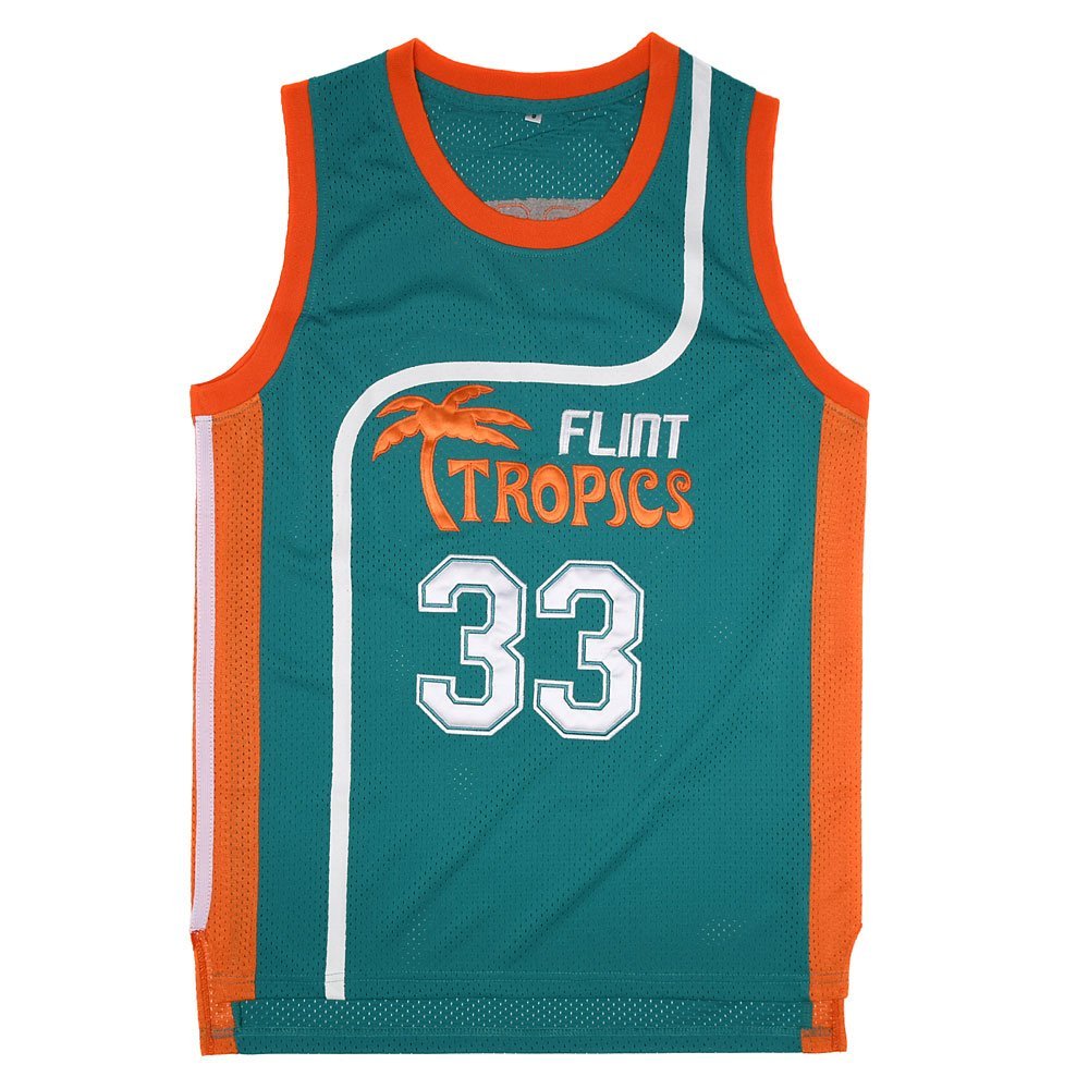 BOROLIN Mens Basketball Jersey #33 Jackie Moon Flint Tropics 90s Movie Shirts (Green, X-Large)