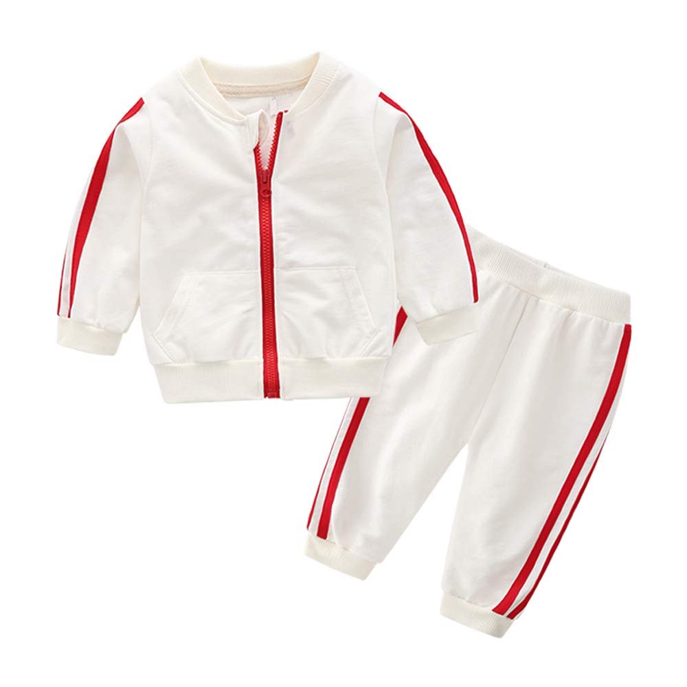 Moyikiss Studio Unisex Tracksuit Baby Boys Girls Clothes Cotton Long Sleeve Zipper Sweatshirt Jacket and Pants (White, 100/3Years)