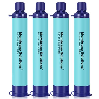 Membrane Solutions Personal Water Filter, Survival Filtration Straw Portable Gear, Emergency Preparedness, Supply for Drinking Hiking Camping Travel Hunting Fishing Team Family Outing (Blue, 4 Pack)