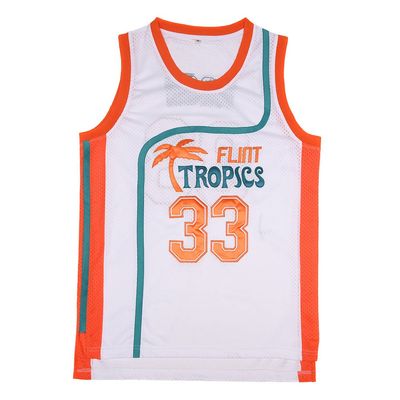 BOROLIN Mens Basketball Jersey #33 Jackie Moon Flint Tropics 90s Movie Shirts (White, Medium)