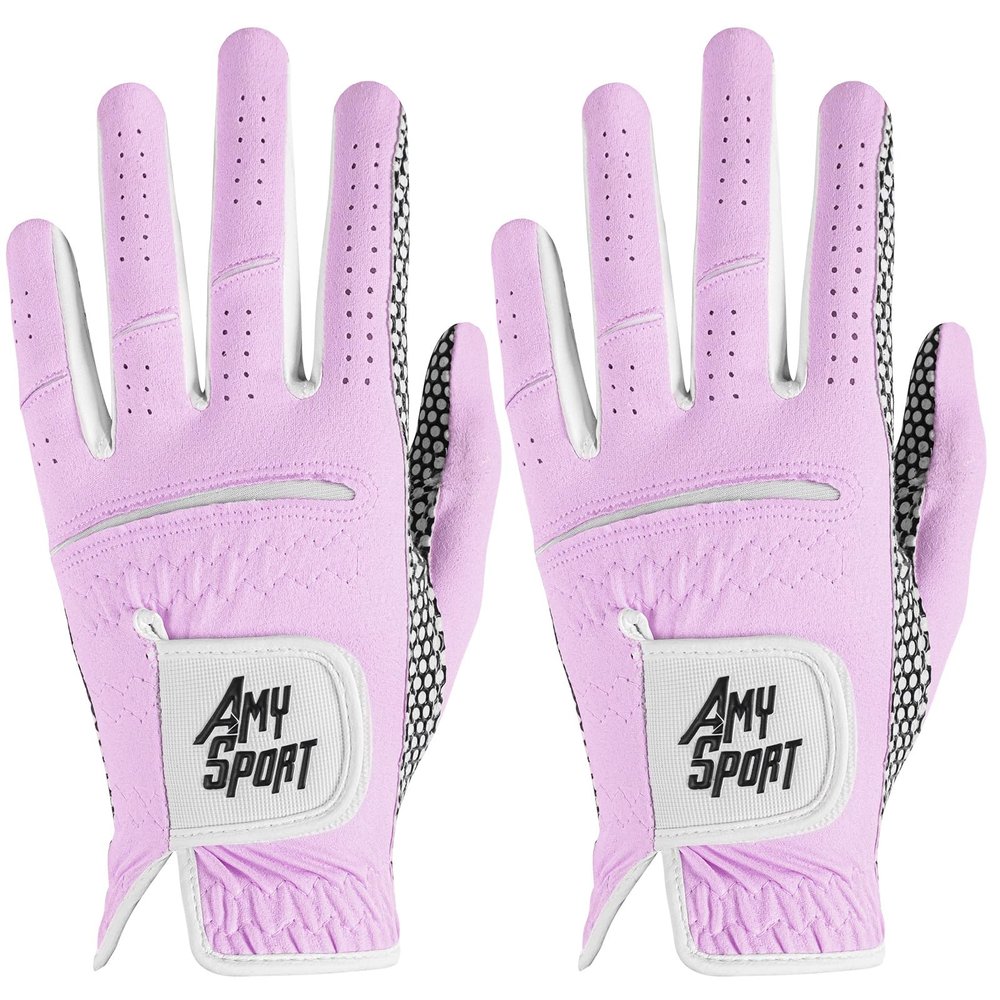 Amy Sport All Weather Grip Golf Gloves Women Value 2 Pack for Left Right Handed Golfer,Upgraded Anti Slip&Comfortable Glove with Stylish Colors for Aesthetic Fit Size S M L XL (Pruple, Large, Left)