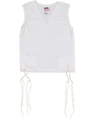 PerfTzit V-Neck Undershirt Tzitzis Keter - Ashkenazi Meyuchad for Boys and Men - 100% Cotton - Size 26 White