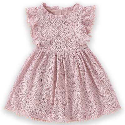 Csbks Toddler Girls Cute Pompoms Lace Floral Elegant Retro Swing Party Dress Pink 100 2T