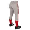 Girls' Standard Tournament Low-Rise Youth Softball Pants with Braid, Grey, Scarlet Pipe, Medium view 3